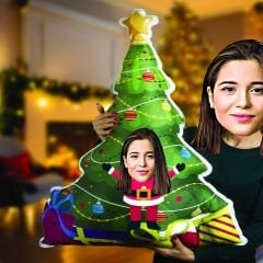 eJOYA Kişiye Özel Fotoğraflı Yeni Yıl Ağacı Peluş Yastık 116229