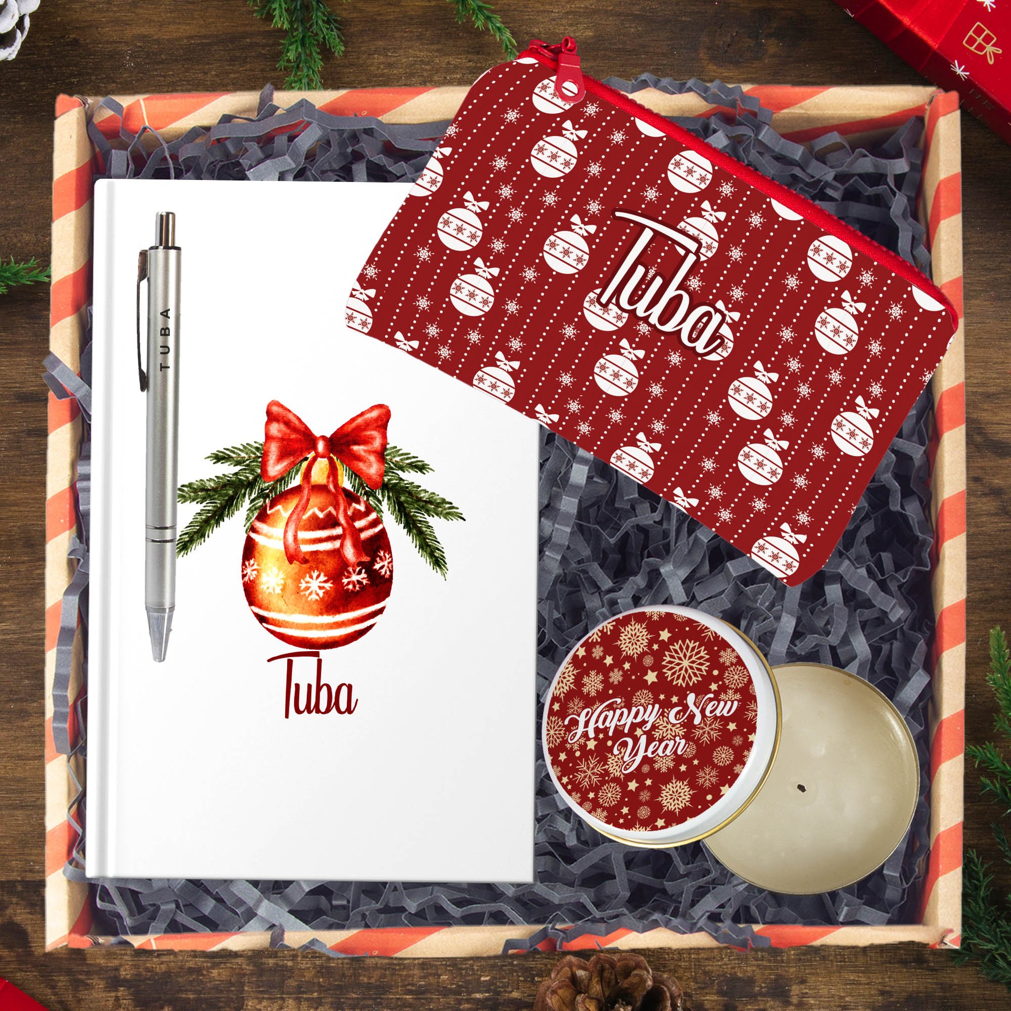 eJOYA Yeni Yıla Özel Defter & Kalem & Makyaj Çantası & Mum Hediye Kutusu 114476