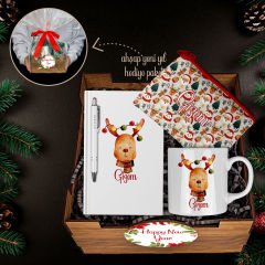 eJOYA Yeni Yıla Özel Kupa & Defter & Kalem & Makyaj Çantası & Ahşap Hediye Sepeti 114477