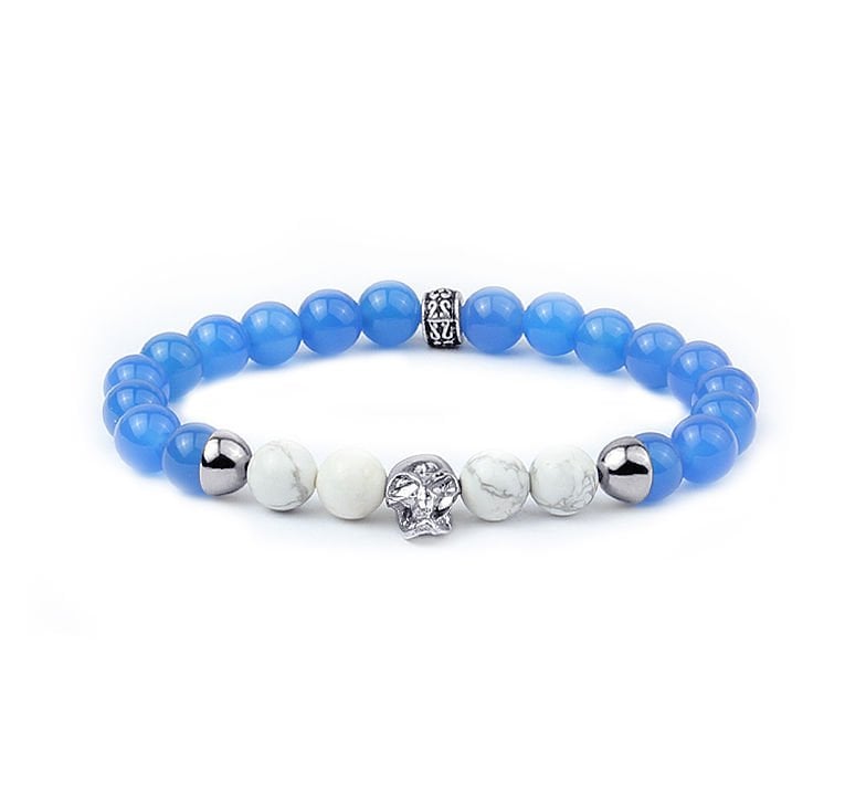 eJOYA Doğal Mavi Akik ve Howlite Taşlı Erkek Gümüş Bileklik 60960