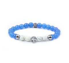 eJOYA Doğal Mavi Akik ve Howlite Taşlı Erkek Gümüş Bileklik 60960