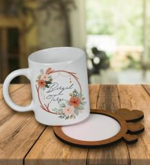 eJOYA Kişiye Özel Tasarım Kupa Bardak Ve Kalp Desenli Ahşap Bardak Altlığı 99768