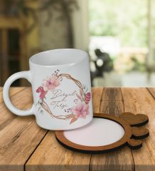 eJOYA Kişiye Özel Tasarım Kupa Bardak Ve Kalp Desenli Ahşap Bardak Altlığı 99770