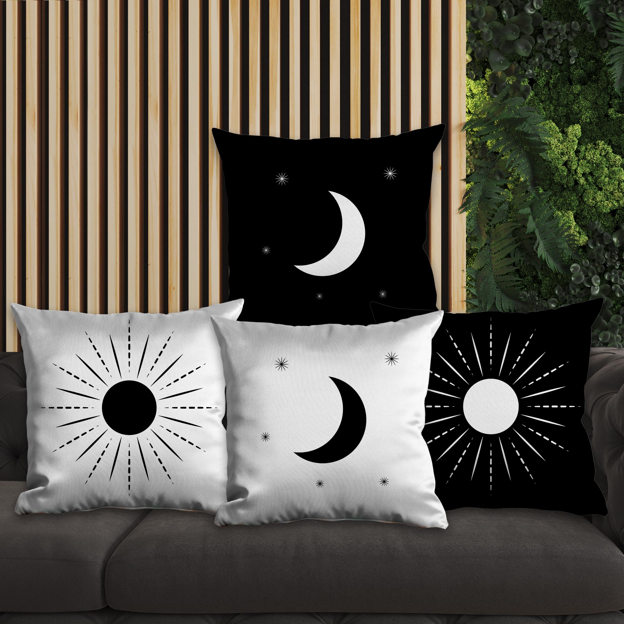 eJOYA Ay Ve Güneş Tasarımlı 4'lü Yastık İçi Ve Kırlent Kılıfı 45cm 113777