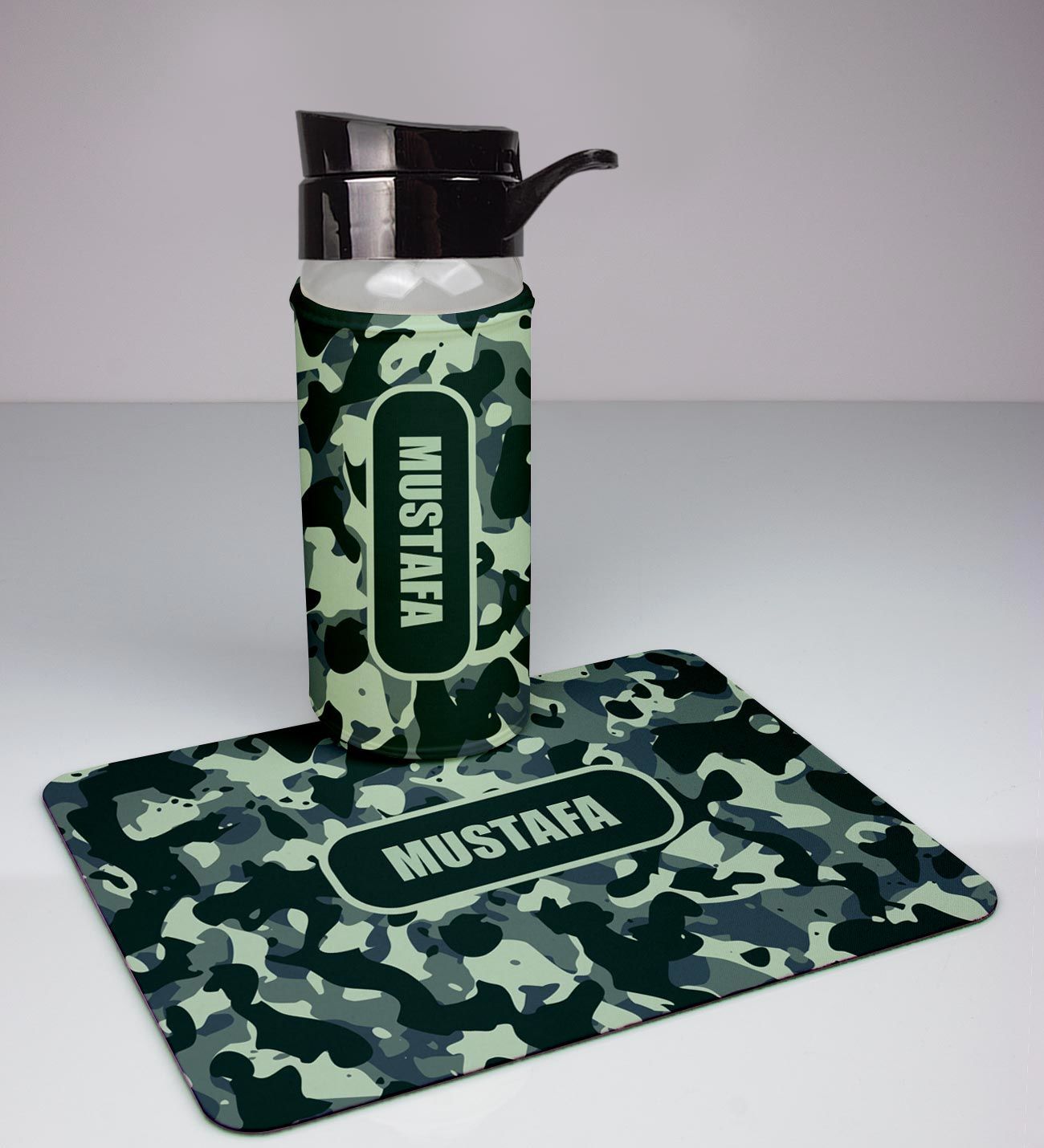 eJOYA Kişiye Özel Kamuflaj Tasarım Cam Matara Ve Mousepad Ofis Hediye Seti 94372