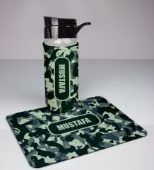 eJOYA Kişiye Özel Kamuflaj Tasarım Cam Matara Ve Mousepad Ofis Hediye Seti 94372