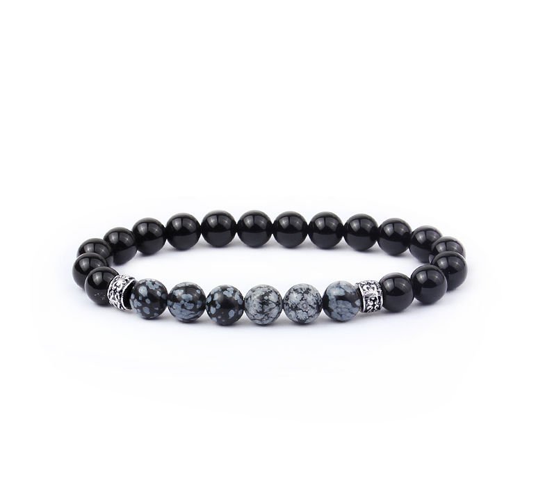 eJOYA Doğal Onix ve Snow Flake Obsidiam Taşlı Erkek Bileklik 60968