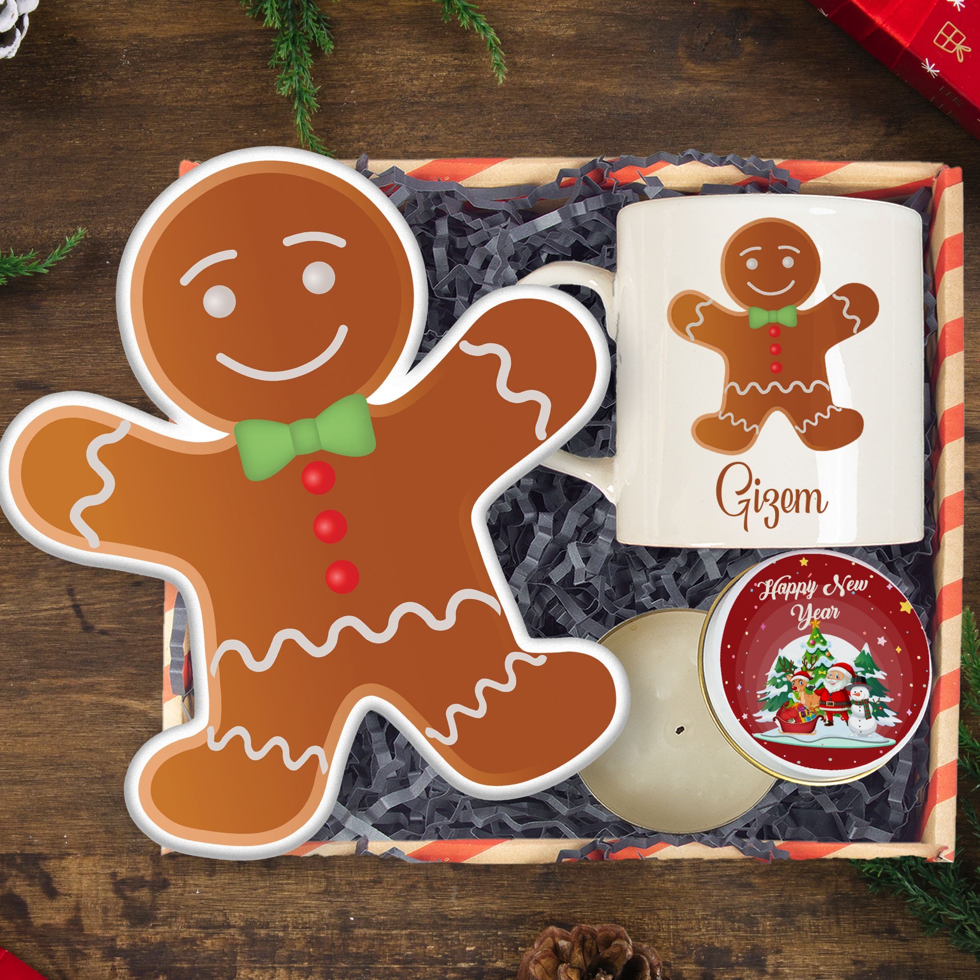 eJOYA Kişiye Özel Kupa Bardak & Yeni Yıl Kurabiyesi Yastık & Yılbaşı Mumu Yeni Yıl Hediye Kutusu 116239