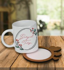 eJOYA Kişiye Özel Tasarım Kupa Bardak Ve Kalp Desenli Ahşap Bardak Altlığı 99780