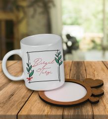 eJOYA Kişiye Özel Tasarım Kupa Bardak Ve Kalp Desenli Ahşap Bardak Altlığı 99781