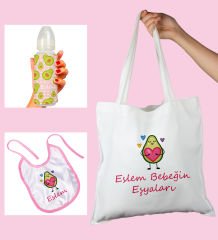 eJOYA Bebeklere Özel Çantasında Kişiye Özel Biberon Ve Önlük Bebek Hediye Seti 110021
