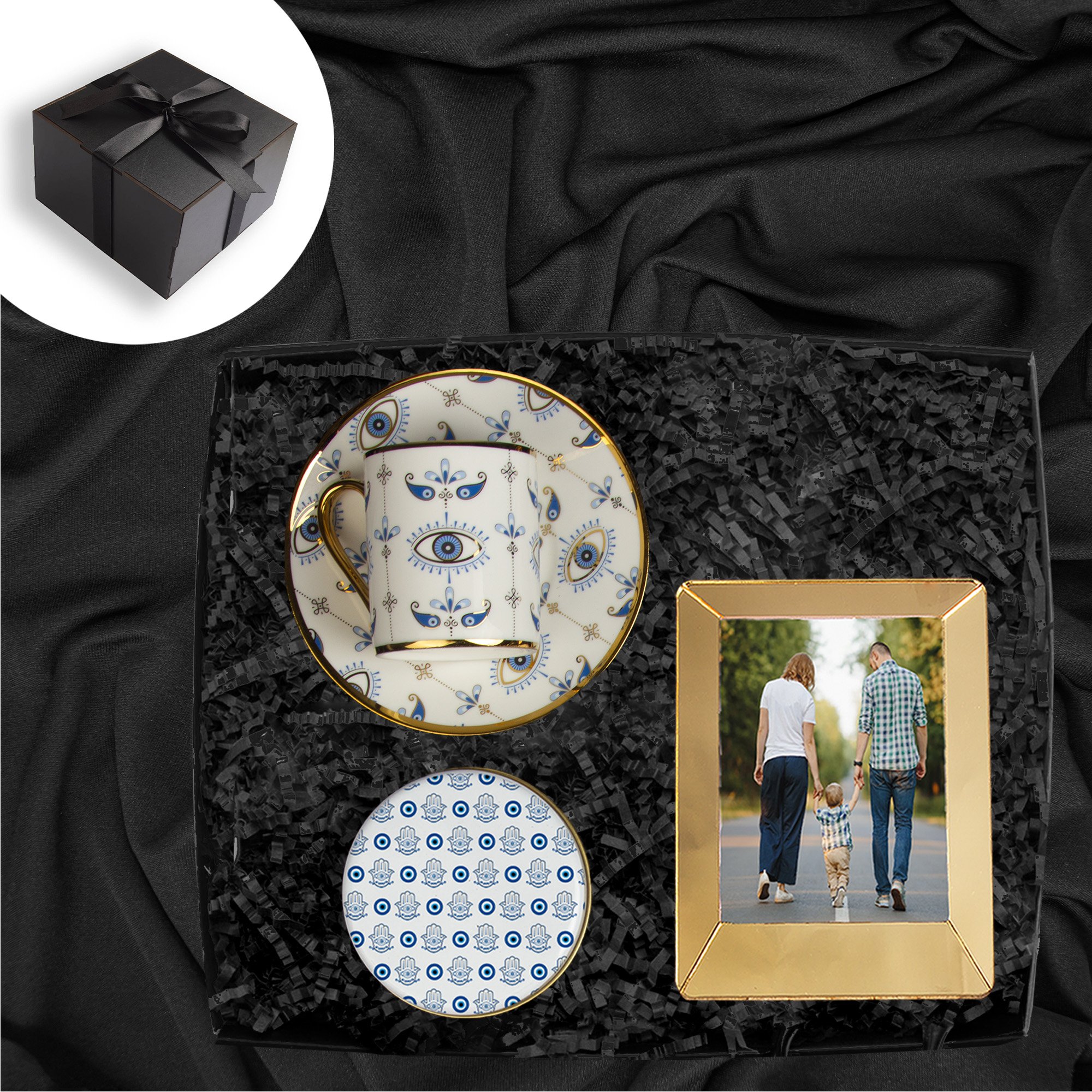 eJOYA Ahşap Kutusunda Kişiye Özel Fotoğraflı Türk Kahvesi Fincanı Mum ve Fotoğraflık Hediye Seti 116012