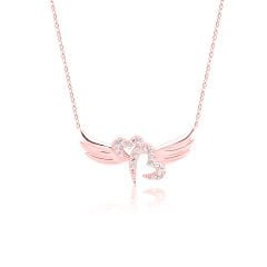 eJOYA 14 Ayar Rose Altın Melek Kanatlı Kalp Kolye 114499