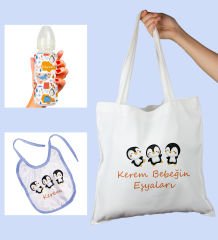 eJOYA Bebeklere Özel Çantasında Kişiye Özel Biberon Ve Önlük Bebek Hediye Seti 110033