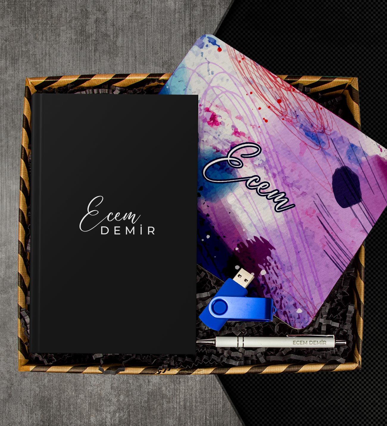 eJOYA Kişiye Özel Defter & Kalem & Mouse Pad & USB Bellek Hediye Kutusu 112956