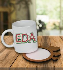 eJOYA Kişiye Özel Tasarım Kupa Bardak Ve Kalp Desenli Ahşap Bardak Altlığı 99797