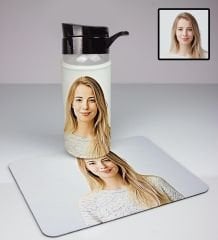 eJOYA Kişiye Özel Karikatürize Cam Matara Ve Mousepad Ofis Hediye Seti 94397