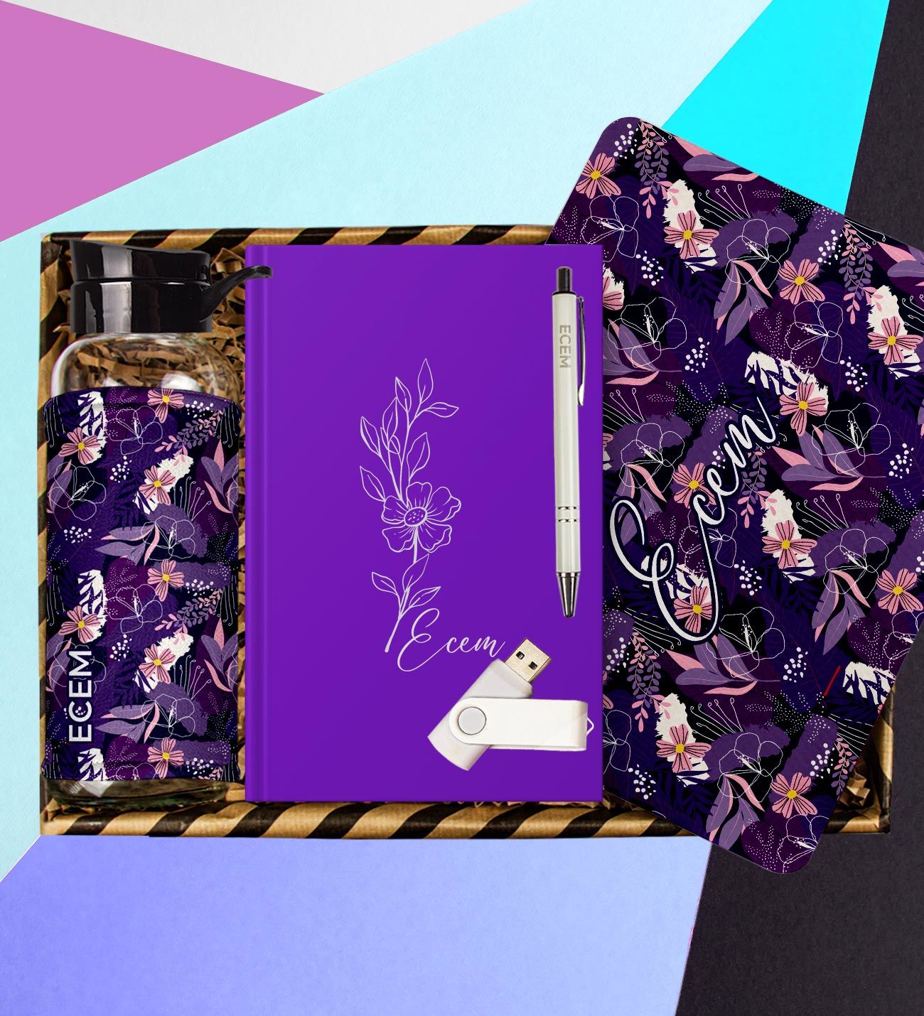 eJOYA Kişiye Özel Defter & Kalem & Matara & Mouse Pad & USB Bellek Hediye Kutusu 112963