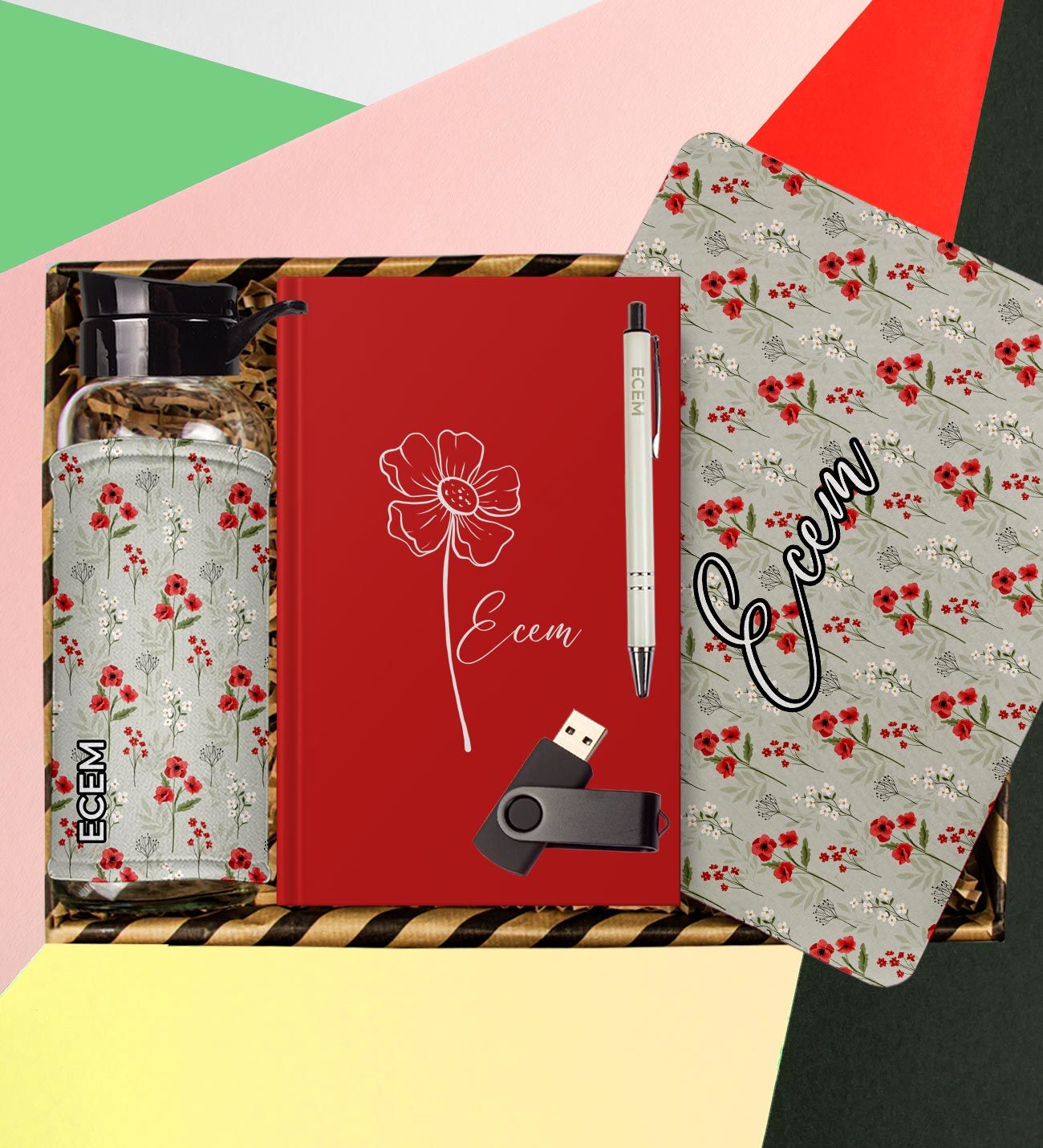 eJOYA Kişiye Özel Defter & Kalem & Matara & Mouse Pad & USB Bellek Hediye Kutusu 112964