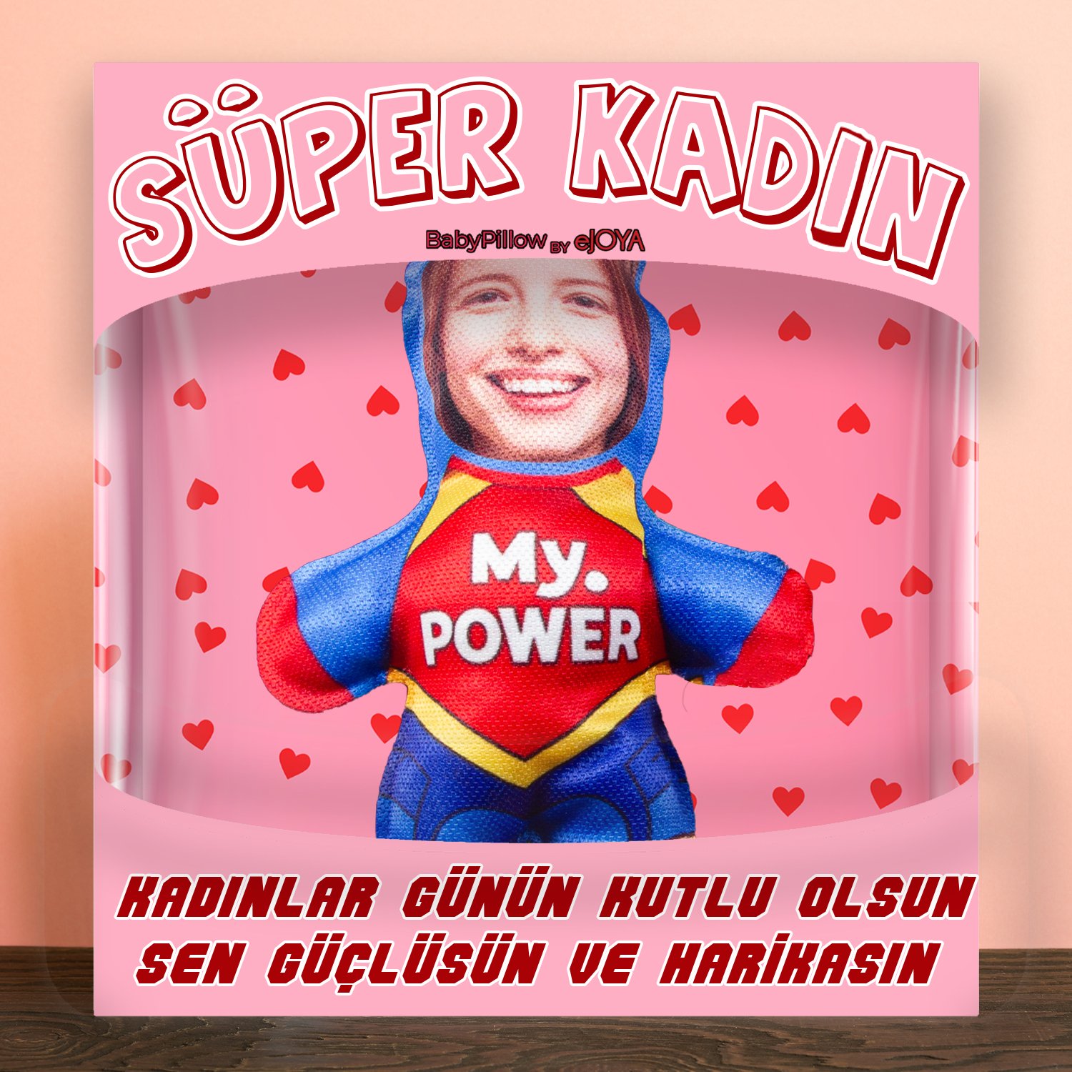 eJOYA  MiniBiz Hero Kişiye Özel Fotoğraflı Kadınlar Günü Peluş Yastık  116253