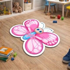 eJOYA Kişiye Özel Pembe Kelebek Puzzle Keçe Halı 116273