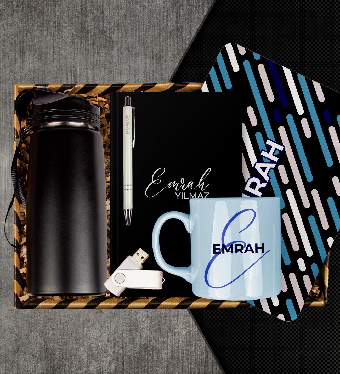 eJOYA Kişiye Özel Defter Kalem Kupa & Mouse Pad & Matara & USB Bellek Hediye Kutusu 113067
