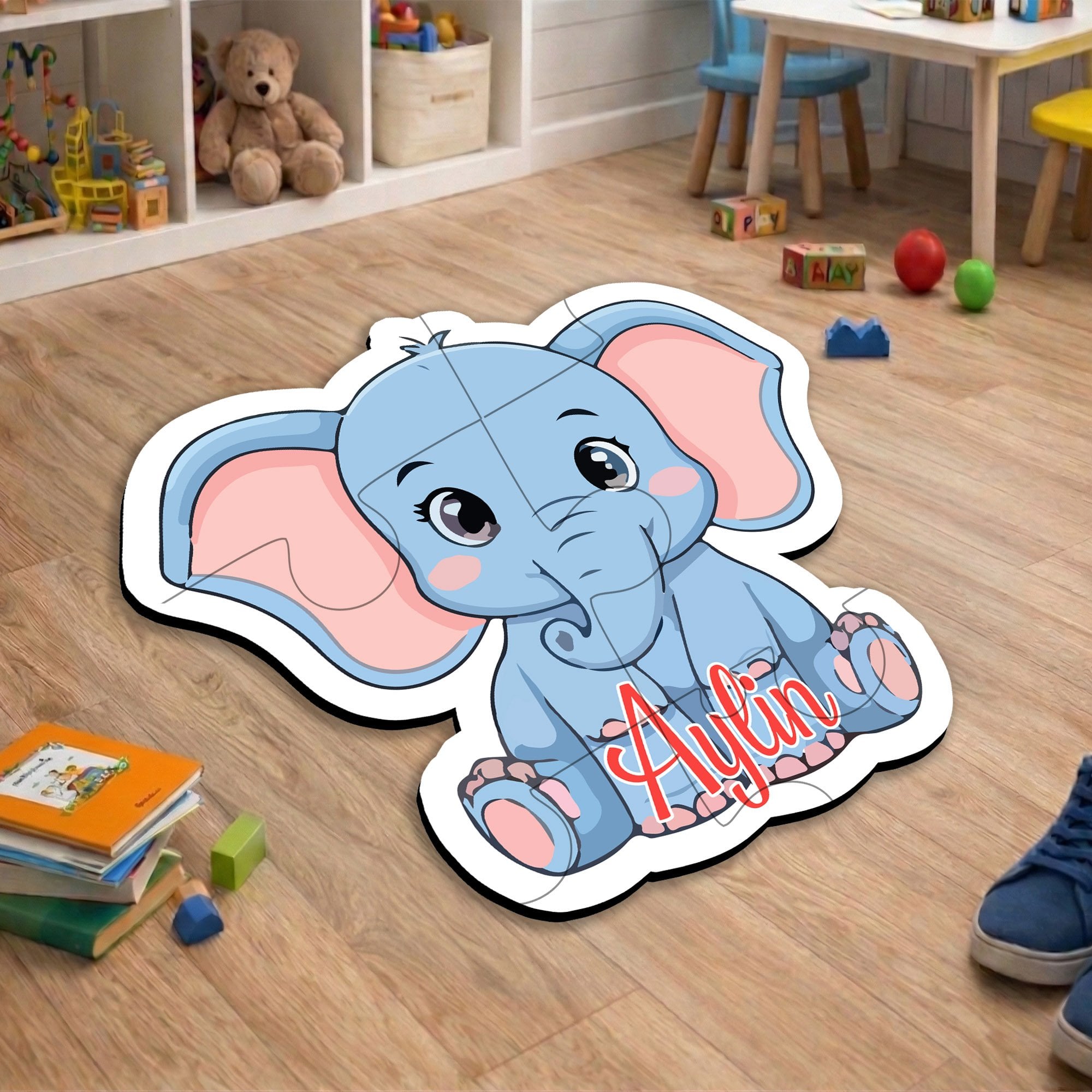 eJOYA Kişiye Özel Fil Tasarımlı Puzzle Keçe Halı 116275