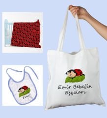eJOYA Bebeklere Özel Çantasında Kişiye Özel Battaniye Ve Önlük Bebek Hediye Seti 110071