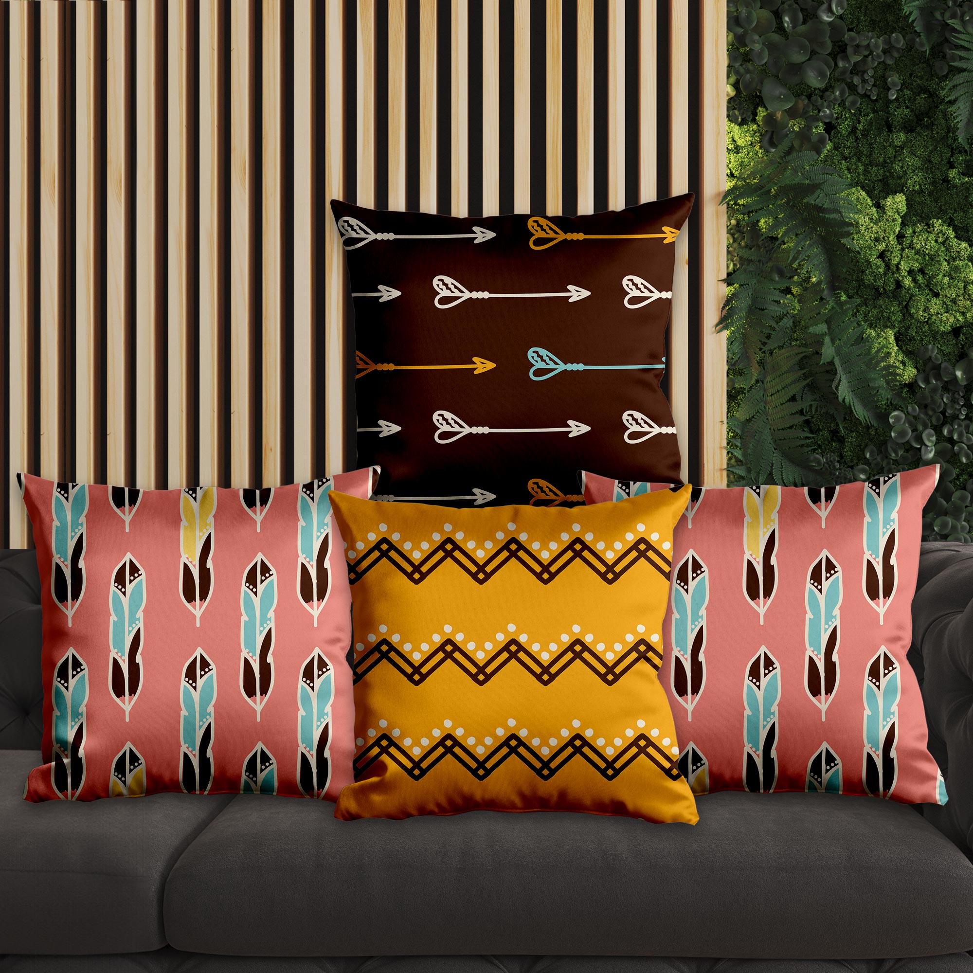 eJOYA Çizgisel Tasarımlı 4'lü Yastık İçi Ve Kırlent Kılıfı 45cm 113838