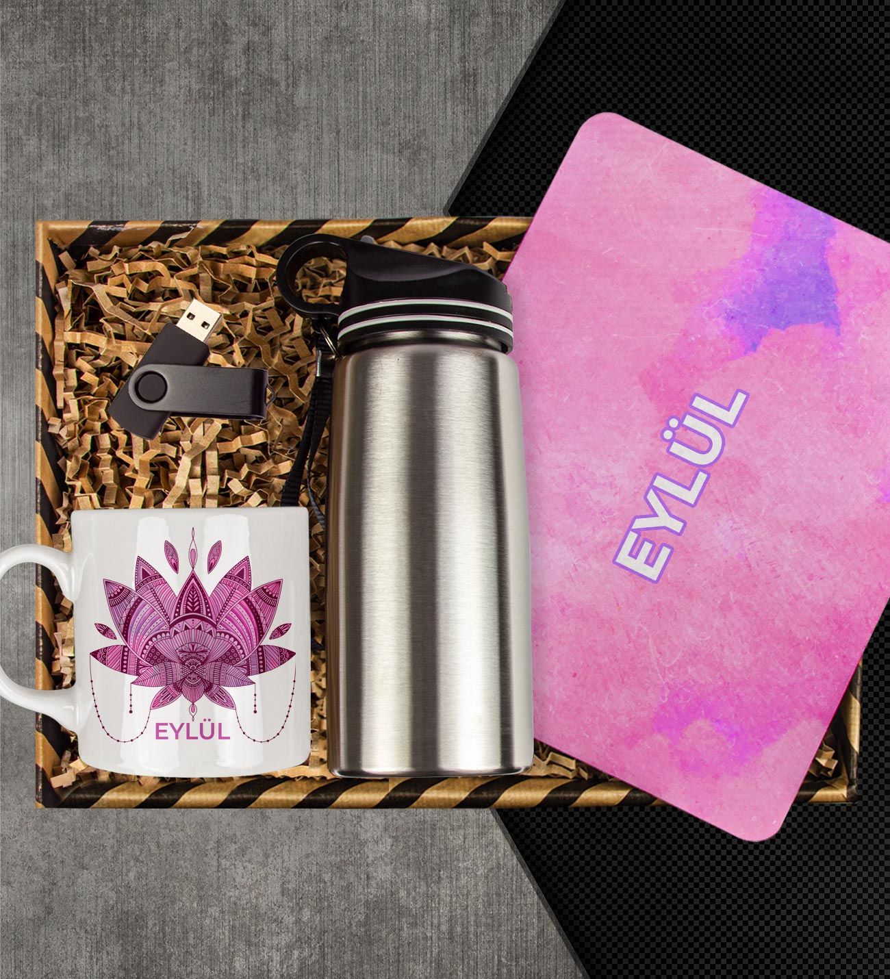 eJOYA Kişiye Özel Kupa & Mouse Pad & Matara & USB Bellek Hediye Kutusu 113074