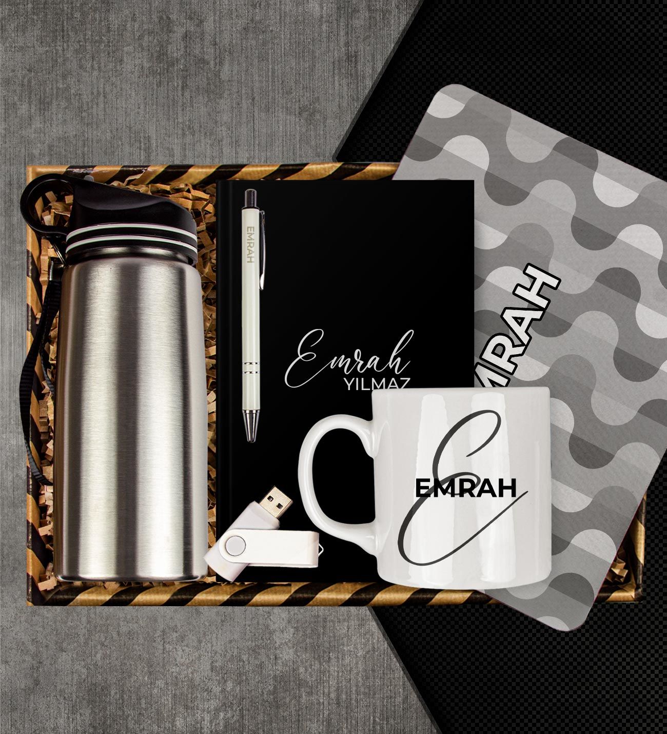 eJOYA Kişiye Özel Defter Kalem Kupa & Mouse Pad & Matara & USB Bellek Hediye Kutusu 113078