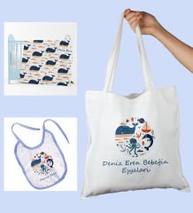 eJOYA Bebeklere Özel Çantasında Kişiye Özel Battaniye Ve Önlük Bebek Hediye Seti 110088