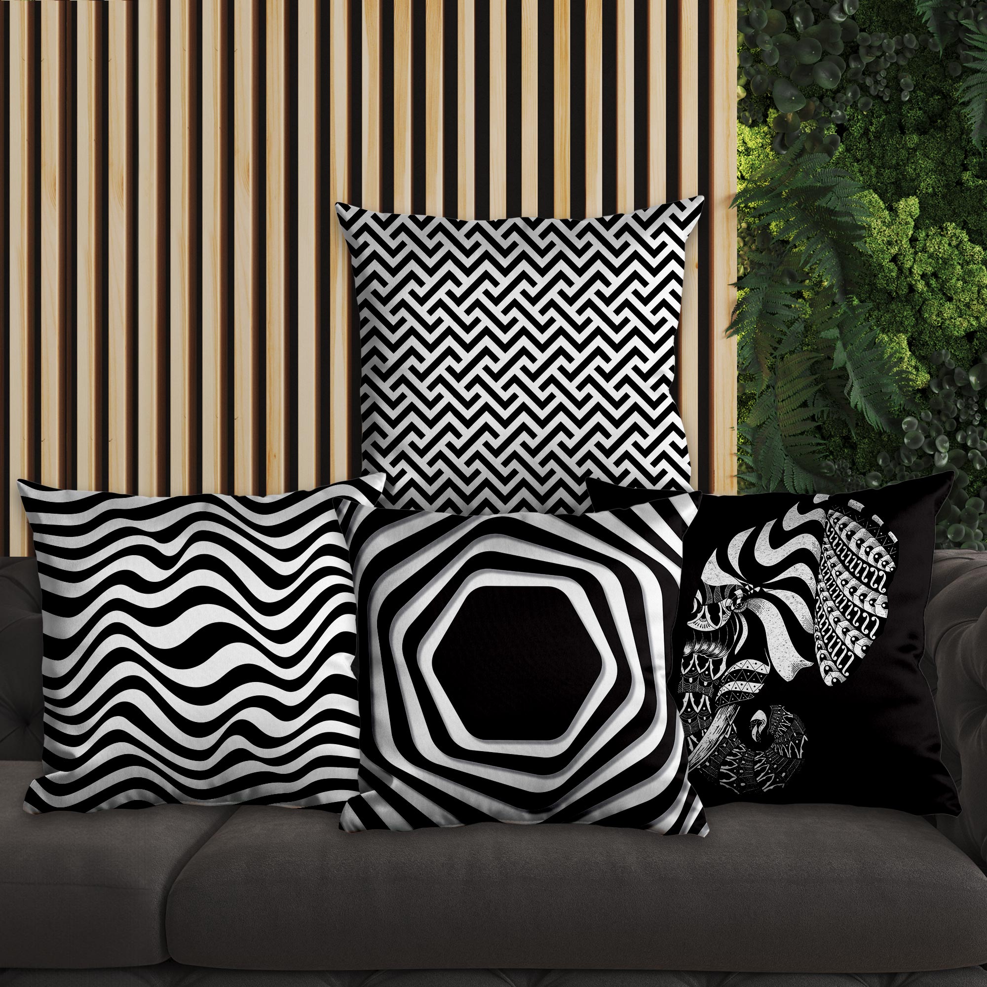eJOYA Çizgisel Tasarımlı 4'lü Yastık İçi Ve Kırlent Kılıfı 45cm 113855