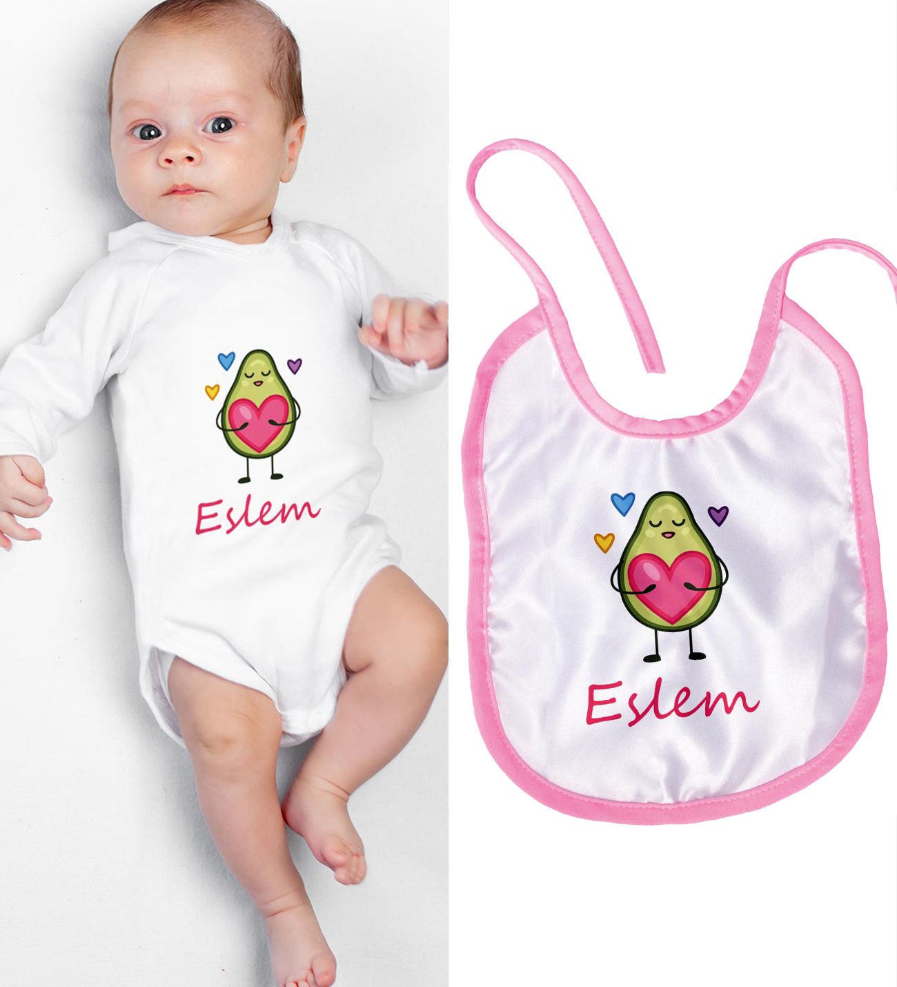 eJOYA Kişiye Özel Zıbın Ve Önlük Bebek Hediye Seti 110105