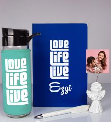 eJOYA Kişiye Özel Defter Kalem Matara Ve Fotoğraflı Notluk Hediye Seti 93510