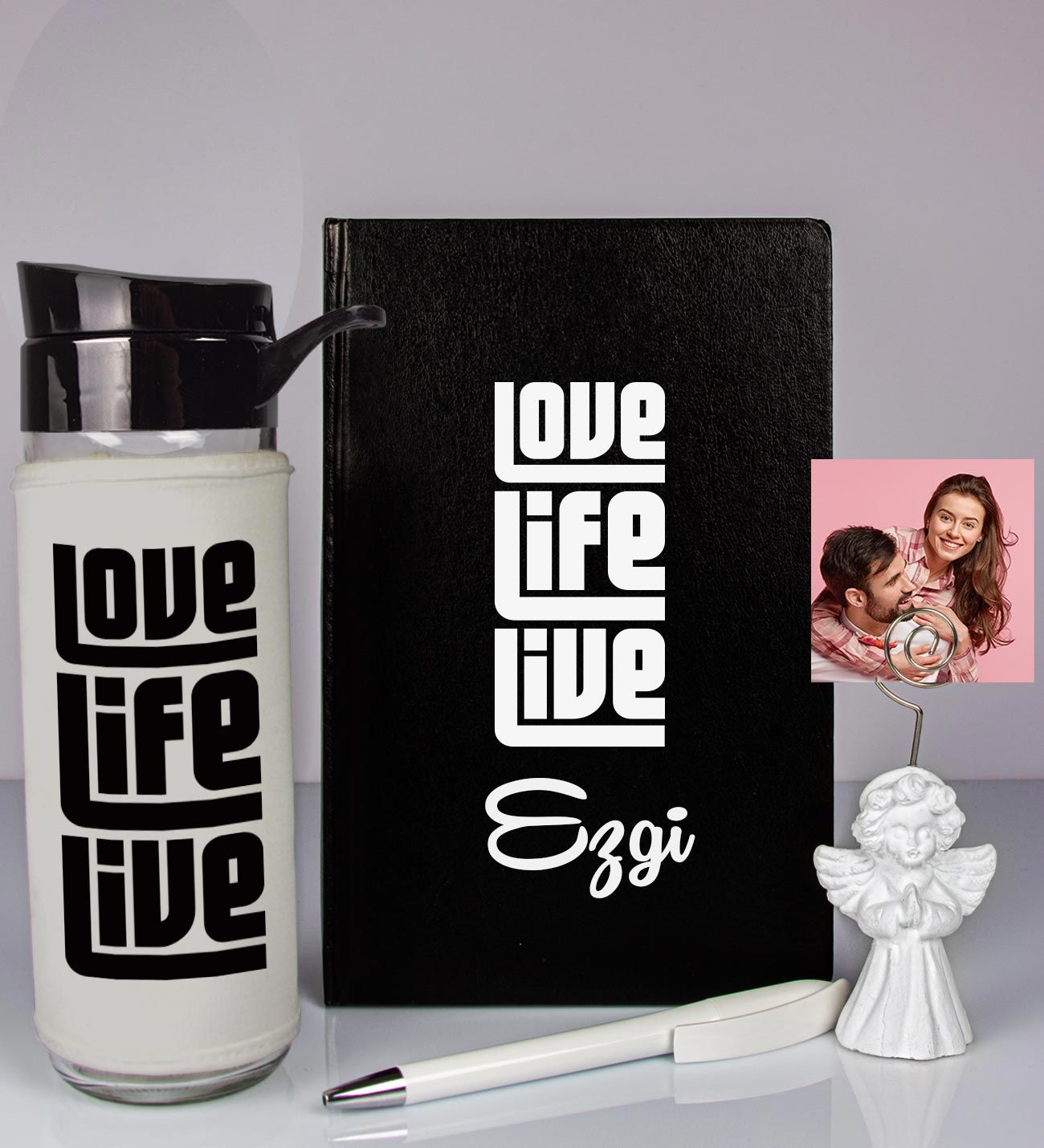 eJOYA Kişiye Özel Defter Kalem Matara Ve Fotoğraflı Notluk Hediye Seti 93511