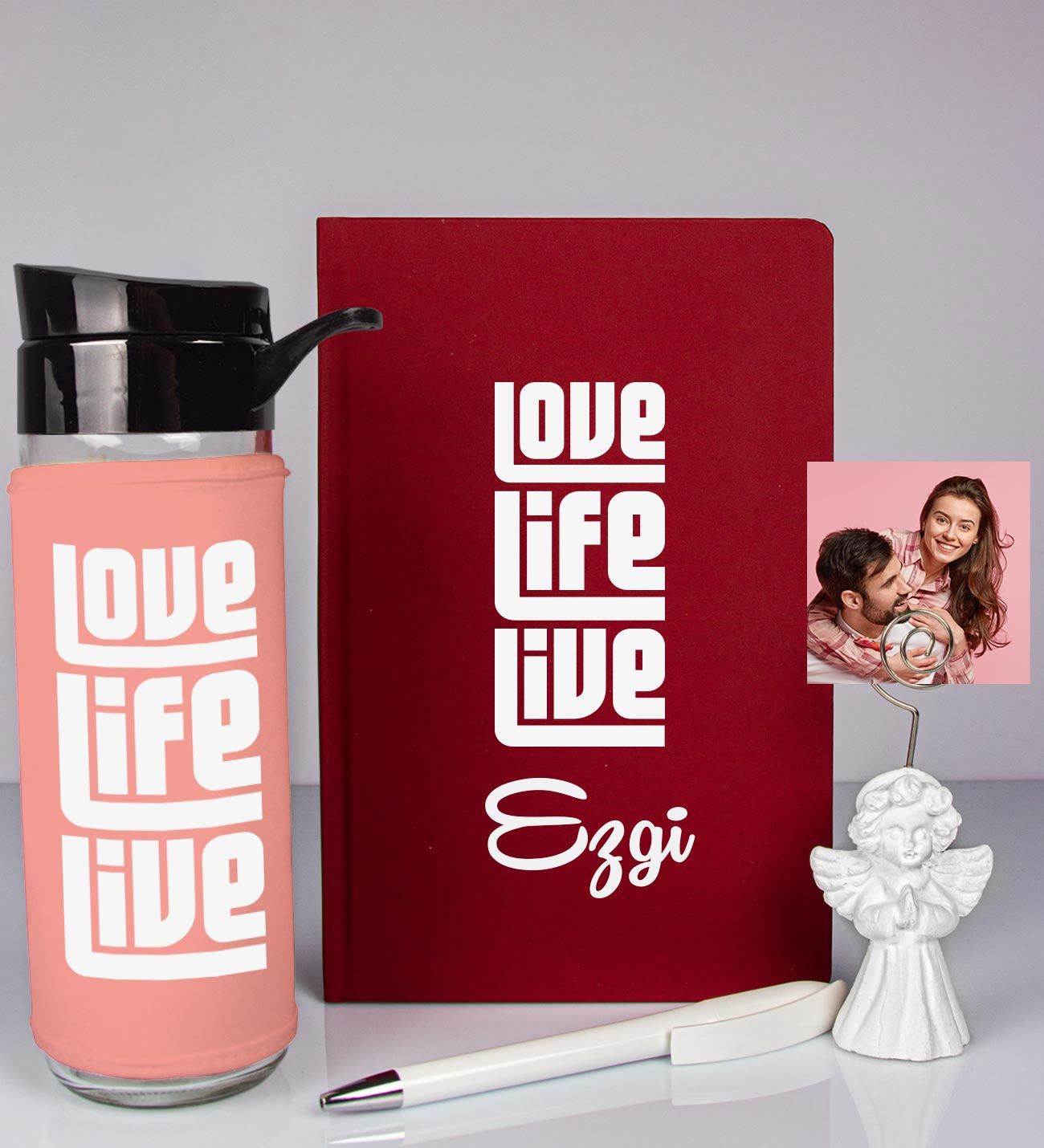 eJOYA Kişiye Özel Defter Kalem Matara Ve Fotoğraflı Notluk Hediye Seti 93512