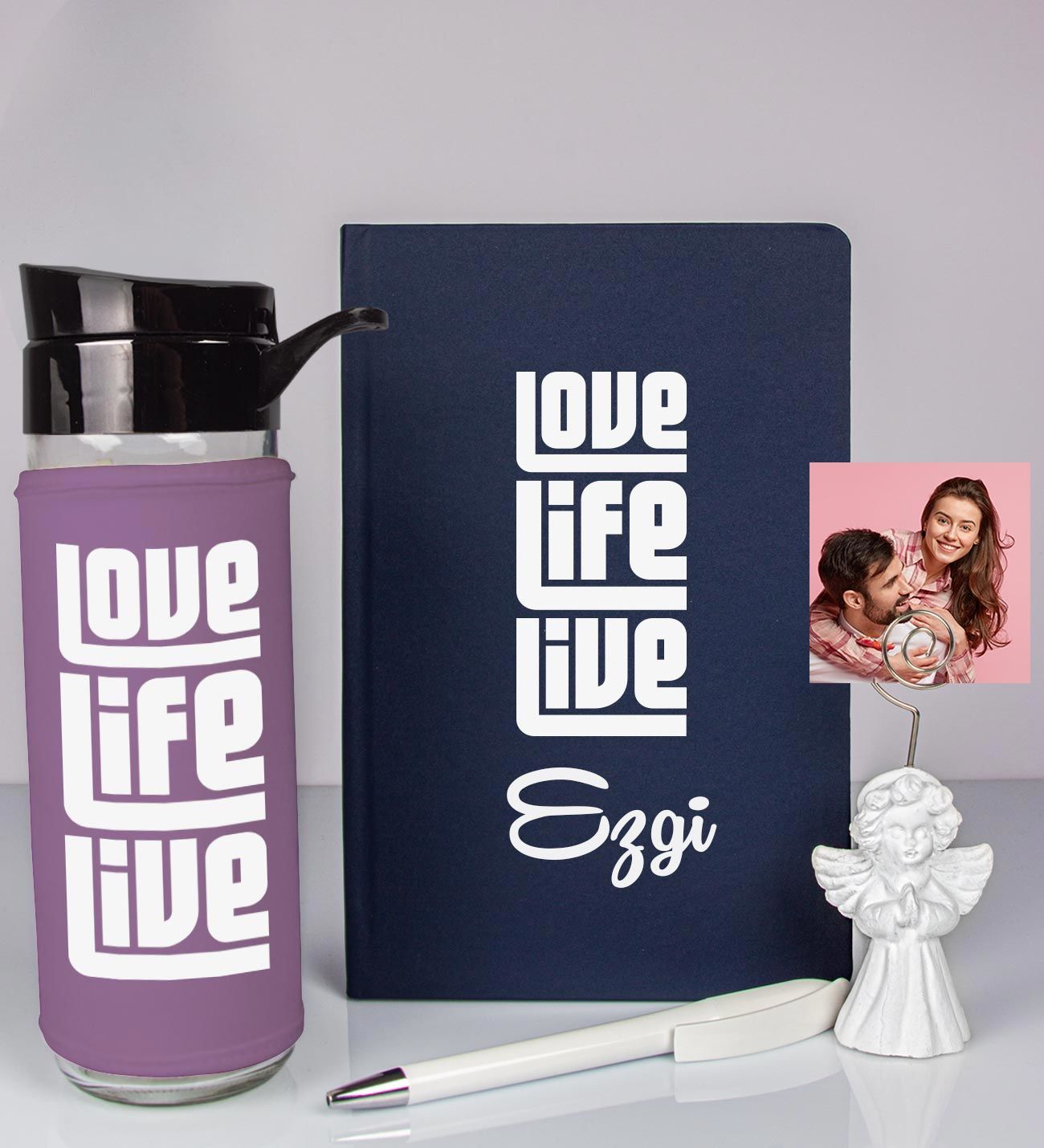 eJOYA Kişiye Özel Defter Kalem Matara Ve Fotoğraflı Notluk Hediye Seti 93513