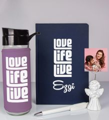 eJOYA Kişiye Özel Defter Kalem Matara Ve Fotoğraflı Notluk Hediye Seti 93513