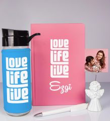 eJOYA Kişiye Özel Defter Kalem Matara Ve Fotoğraflı Notluk Hediye Seti 93515