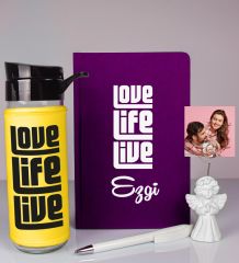 eJOYA Kişiye Özel Defter Kalem Matara Ve Fotoğraflı Notluk Hediye Seti 93517