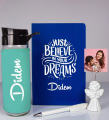 eJOYA Kişiye Özel Defter Kalem Matara Ve Fotoğraflı Notluk Hediye Seti 93518