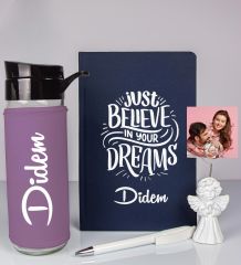 eJOYA Kişiye Özel Defter Kalem Matara Ve Fotoğraflı Notluk Hediye Seti 93521