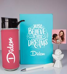eJOYA Kişiye Özel Defter Kalem Matara Ve Fotoğraflı Notluk Hediye Seti 93522