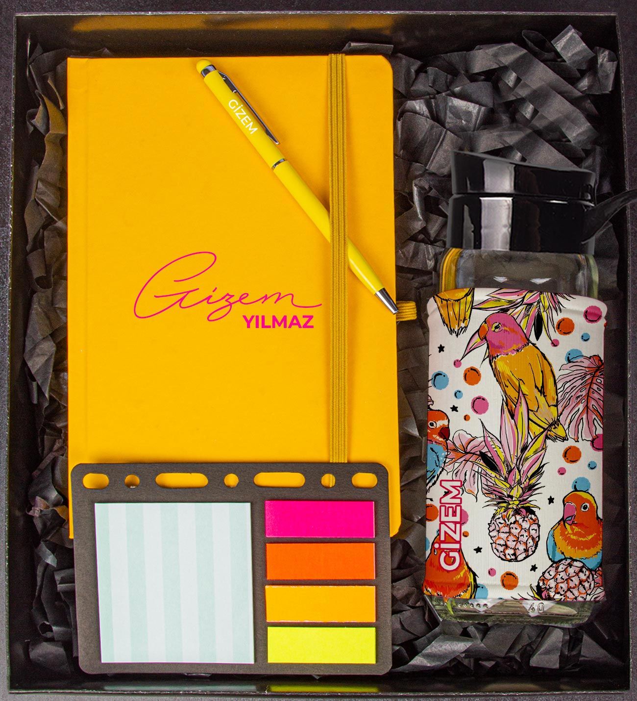 eJOYA Kişiye Özel Defter Kalem Matara Ve Mini Organizer Ofis Kırtasiye Hediye Kutusu 110335
