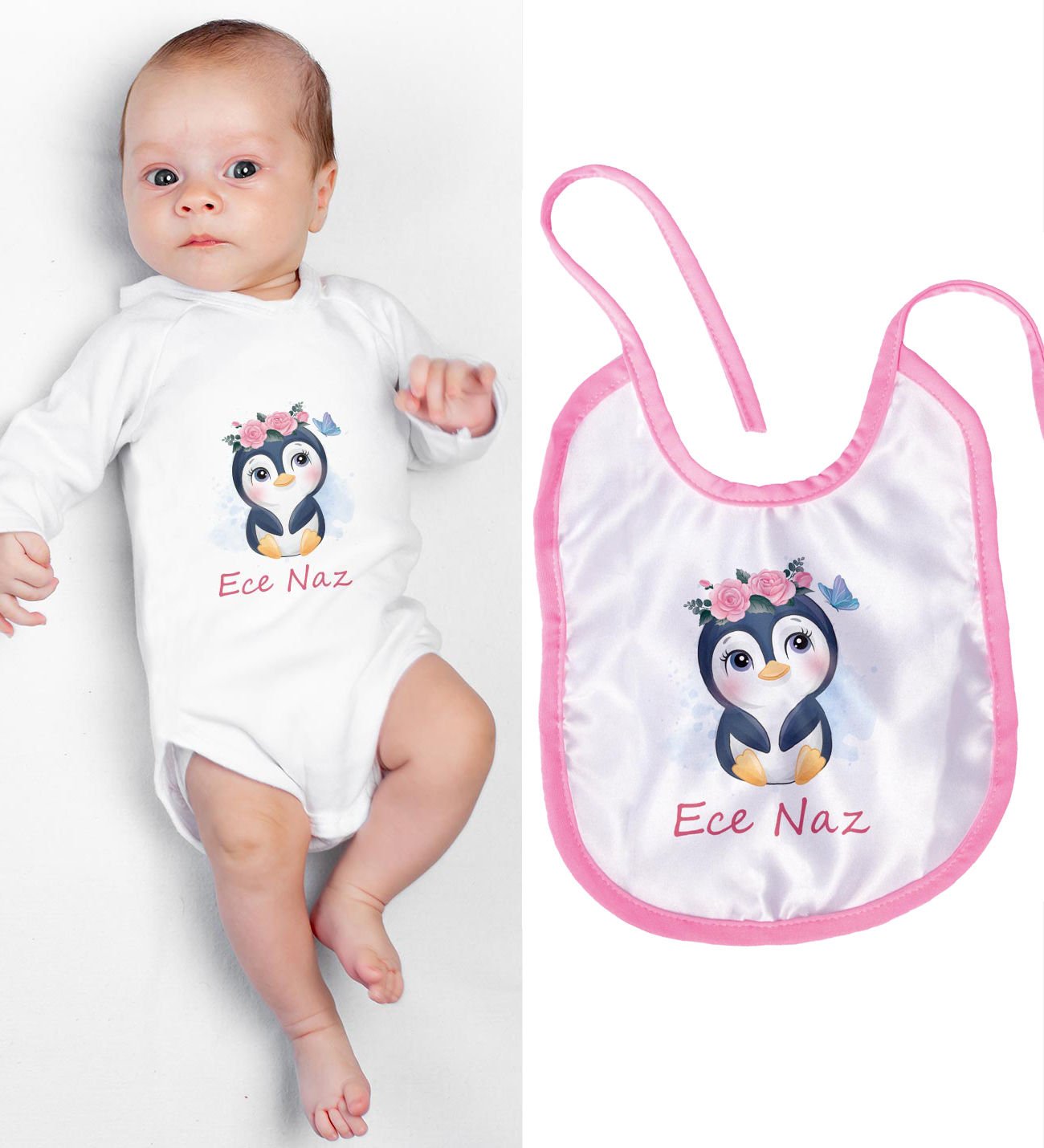 eJOYA Kişiye Özel Zıbın Ve Önlük Bebek Hediye Seti 110118