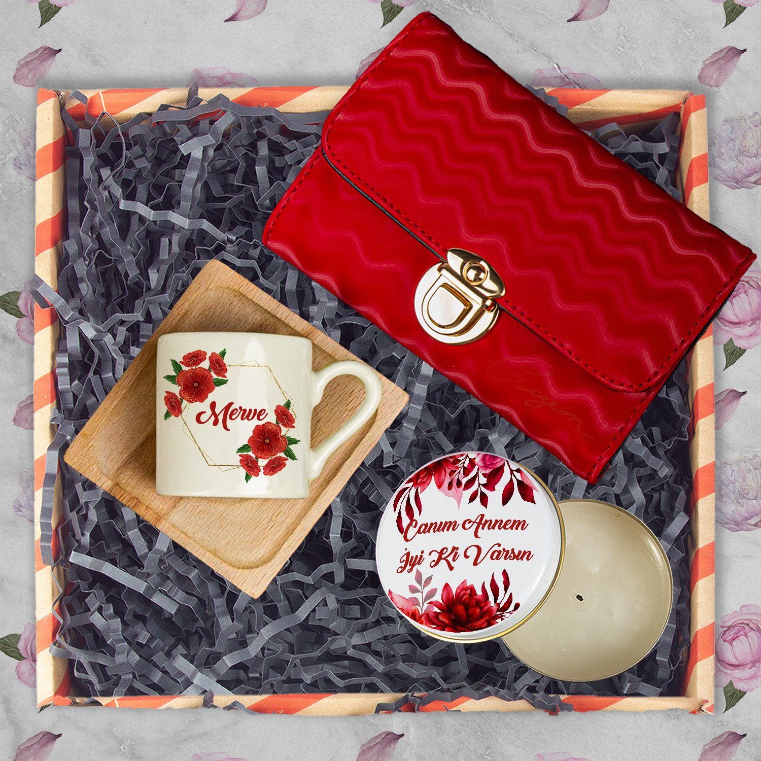 eJOYA Annelere Özel Türk Kahvesi Fincanı & Mum & Cüzdan Hediye Kutusu 116314