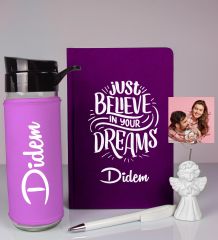 eJOYA Kişiye Özel Defter Kalem Matara Ve Fotoğraflı Notluk Hediye Seti 93525