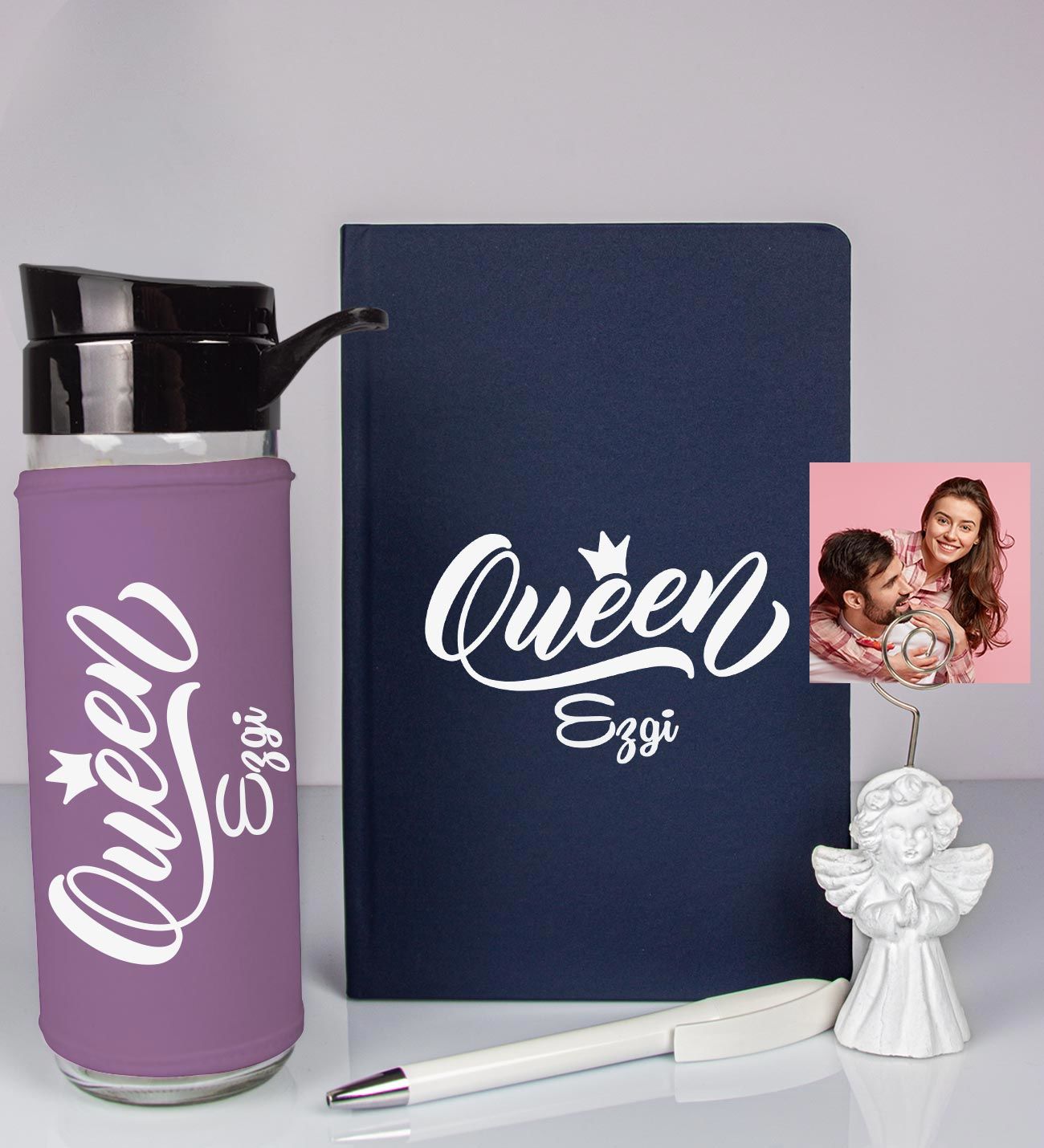 eJOYA Kişiye Özel Defter Kalem Matara Ve Fotoğraflı Notluk Hediye Seti 93528