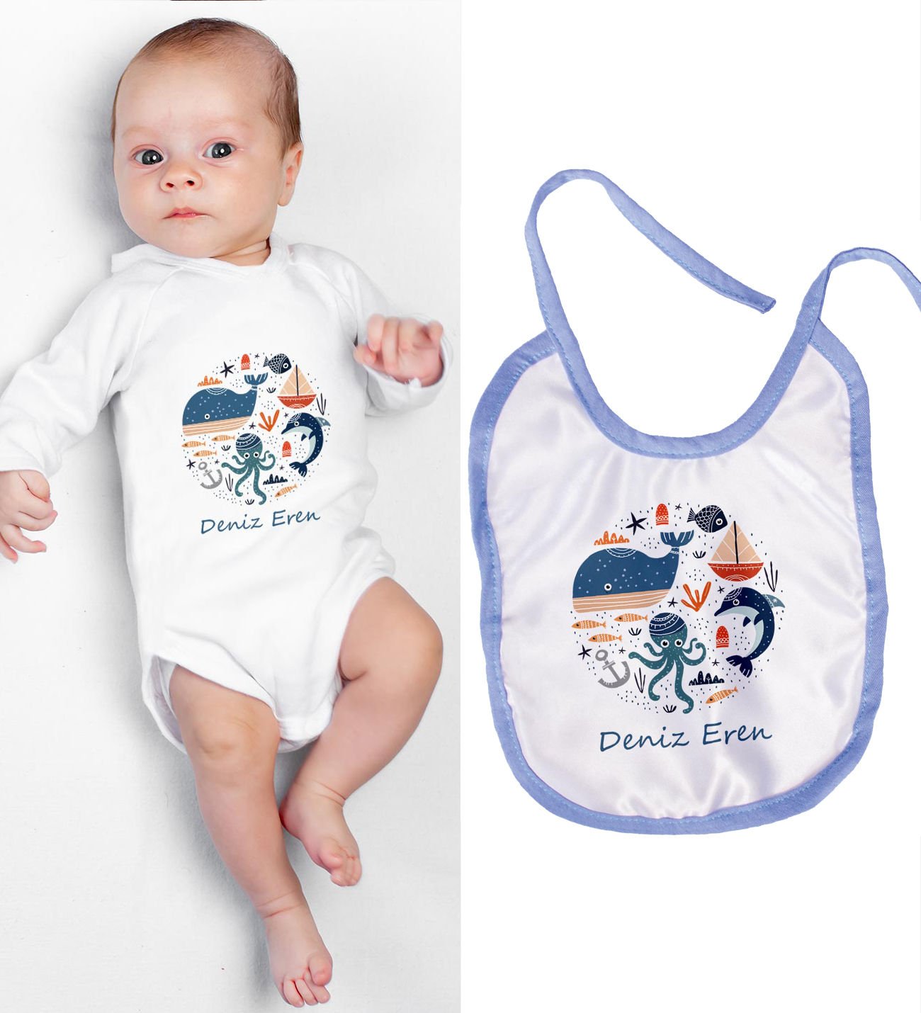 eJOYA Kişiye Özel Zıbın Ve Önlük Bebek Hediye Seti 110124